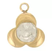 9x7mm Stainless steel 316L 3 petals flower Charm with zirconium oxide - Gold x1