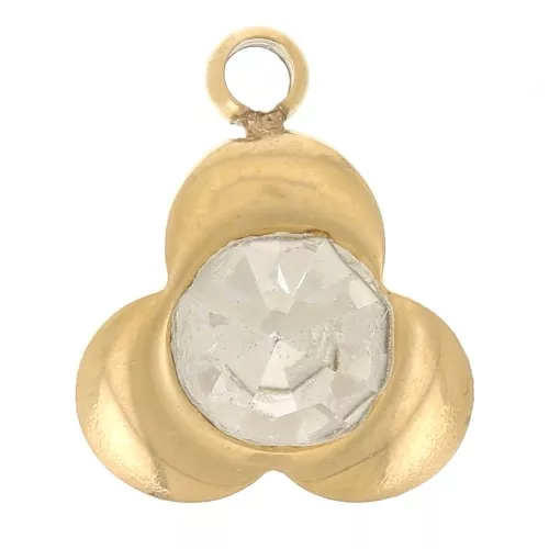 9x7mm Stainless steel 316L 3 petals flower Charm with zirconium oxide - Gold x1