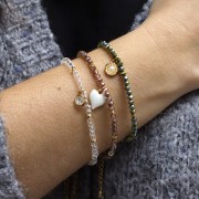 9x7mm Stainless steel 316L 3 petals flower Charm with zirconium oxide - Gold x1