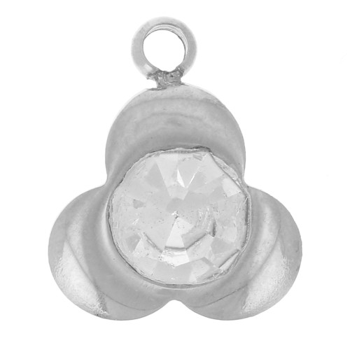9x7mm Stainless steel 316L 3 petals flower Charm with zirconium oxide x1