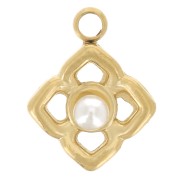 7mm 304L st. steel flower charm - imitation mother-of-pearl cabochon - gold x1