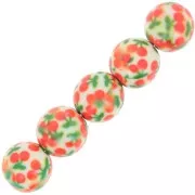 10mm round resin beads with cherry pattern - White - Orange - Green x10