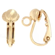 15x5 mm ball ear clips with open hoop - Fine gold plated x2