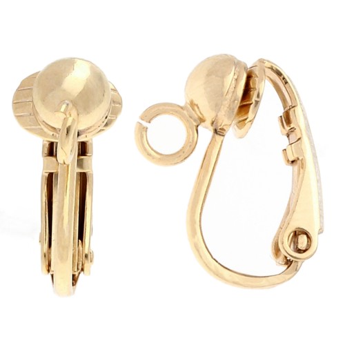 15x5 mm ball ear clips with open hoop - Fine gold plated x2