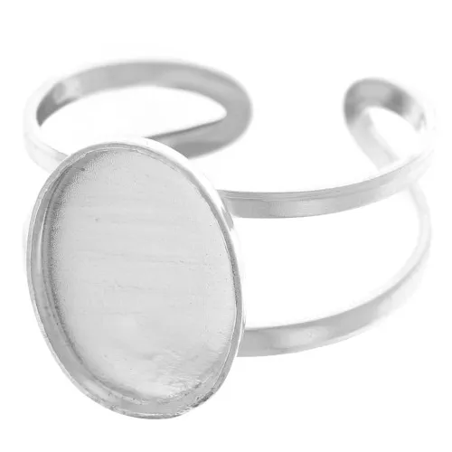 925 Sterling Silver Adjustable ring for 14x10mm oval cabochon x1
