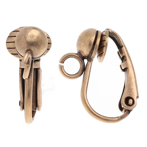 Ball ear clips 15x5 mm with open hoop - Bronze x2