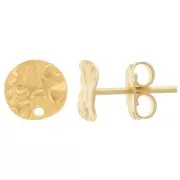 8mm Wavy hammered disc earstuds with hole - Fine Gold-plated x2