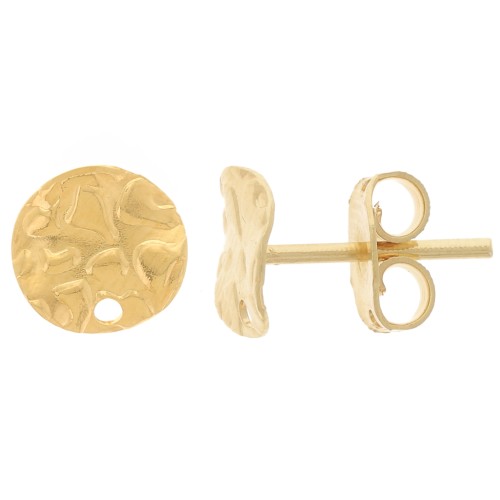 8mm Wavy hammered disc earstuds with hole - Fine Gold-plated x2
