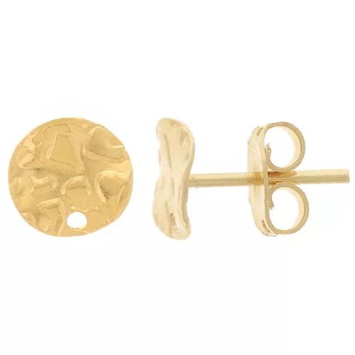 8mm Wavy hammered disc earstuds with hole - Fine Gold-plated x2