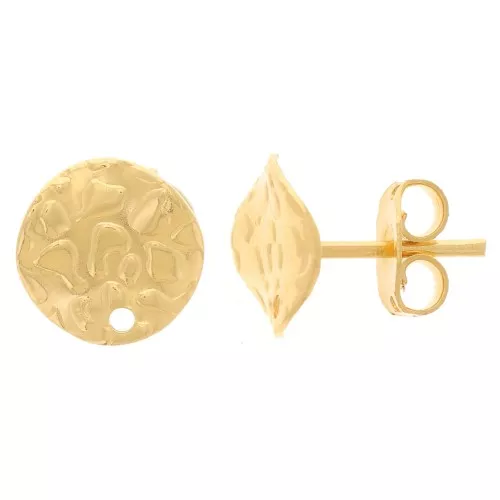Hammered and corrugated disc earstuds with 10mm hole - Fine Gold Plated x2