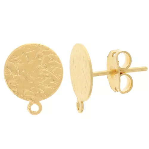 10mm Hammered disc earstuds - Fine Gold-plated x2