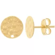 10mm Hammered disc earstuds with a hole - Fine Gold plated x2
