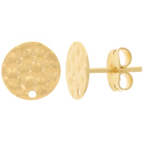 10mm Hammered disc earstuds with a hole - Fine Gold plated x2