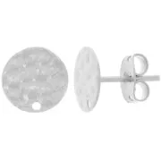 10mm Hammered disc earstuds with hole - Fine silver plating x2