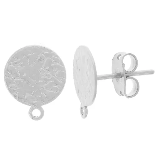 10mm Hammered disc earstuds - Fine silver plating x2