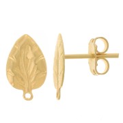 13x8mm Leaf earstuds with closed hoop - Fine Gold-plated x2|raw }}