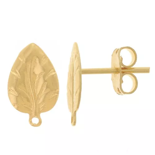 13x8mm Leaf earstuds with closed hoop - Fine Gold-plated x2