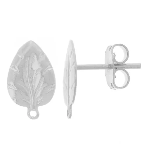 13x8mm Foil earstuds with closed ring - Fine silver plating x2