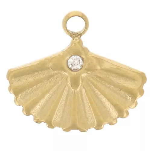 9x10mm 304L stainless steel Fan charm with rhinestones - Gold x1