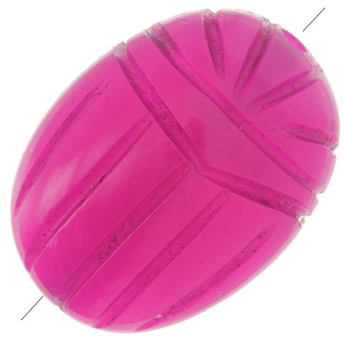 Oval bead engraved scarab beetle 16x12 mm gemstone dyed Chalcedony bright pink x1