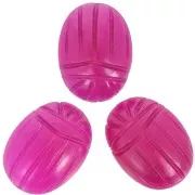 Oval bead engraved scarab beetle 16x12 mm gemstone dyed Chalcedony bright pink x1