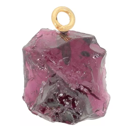Rough stone pendant - January birthstone - Fine gold - Garnet x1