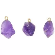 Rough stone pendant - February birthstone - Fine Gold - Amethyst x1