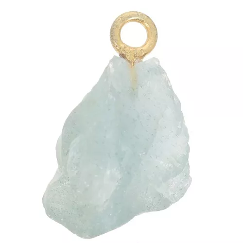 Rough stone pendant - Mars birthstone - Fine gold - Aquamarine x1