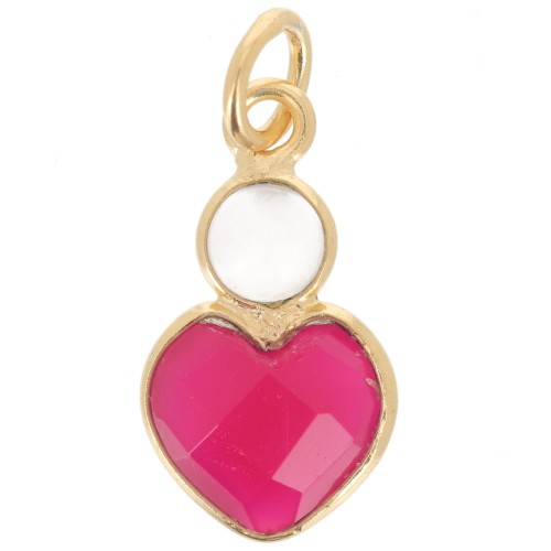 9x9mm Heart pendant imit. ruby and 4mm cabochon - Mother-of-Pearl - Fine Gold x1