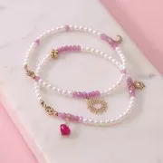 9x9mm Heart pendant imit. ruby and 4mm cabochon - Mother-of-Pearl - Fine Gold x1