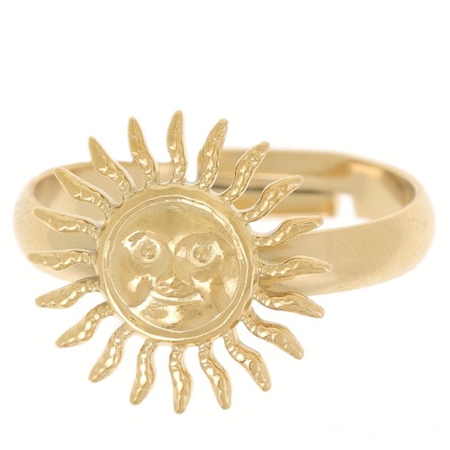 304L stainless steel Adjustable sun ring - face pattern - Gold x1