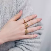 304L stainless steel Adjustable sun ring - face pattern - Gold x1