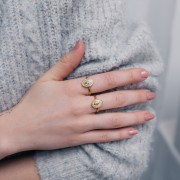 304L st. steel Adjustable religious ring S.52 to S.58 with epoxy - Blue - Gold x1