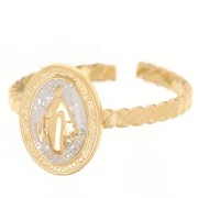 304L st. steel Adjustable religious ring S.52 to S.58 with epoxy - White - Gold x1|raw }}