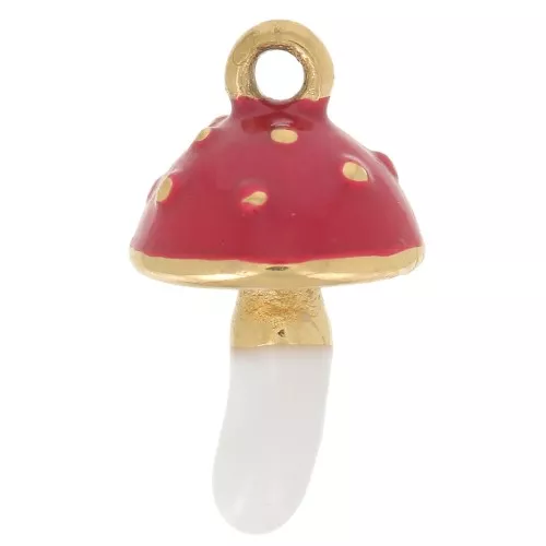 Mushroom charm 13x7 mm Epoxy resin - 304L stainless steel - Gold - Red x1