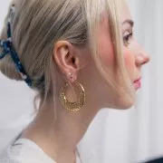 42mm 316L stainless steel Curved hammered hoop earrings - Gold x2