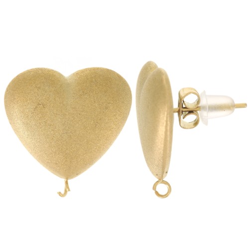16x17mm Stainless steel 316L Satin-effect heart earstuds - Gold x2