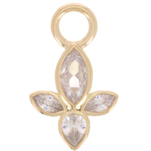 18x11mm petal pendant with zirconium oxides - 3-micron gold-plated x1