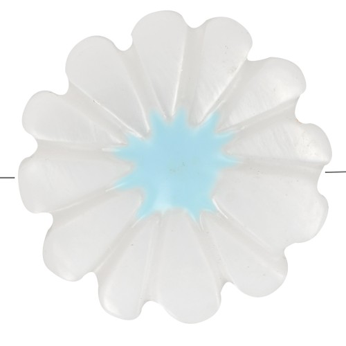 12mm mother-of-pearl daisy flower bead - White - Blue x1