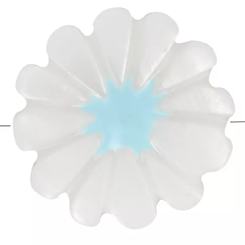 12mm mother-of-pearl daisy flower bead - White - Blue x1