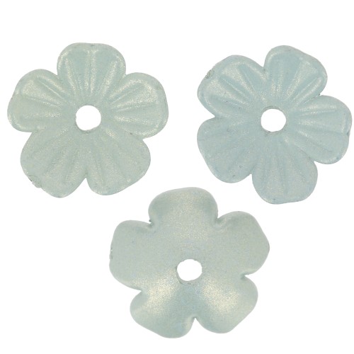 11mm acrylic Flower bead caps - Blue-grey iridescent x12