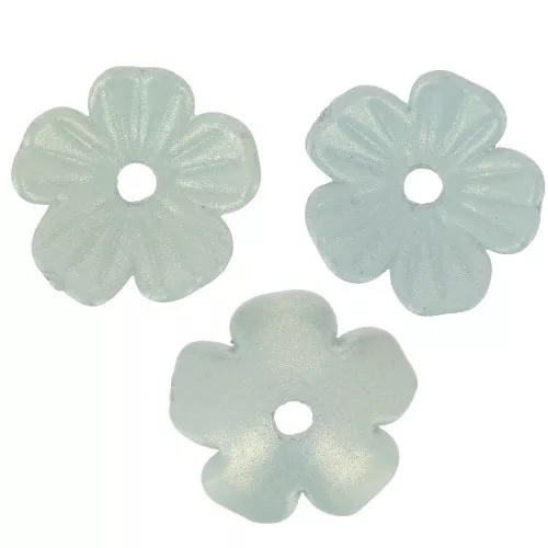 11mm acrylic Flower bead caps - Blue-grey iridescent x12