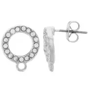 12mm Round earStuds with Rhinestone and Hoop - Rhodium Plated - Crystal x2