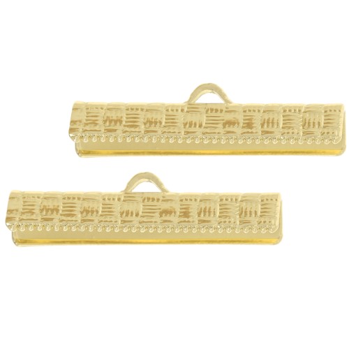 25mm ribbon crimp ends - Gold Tone x4
