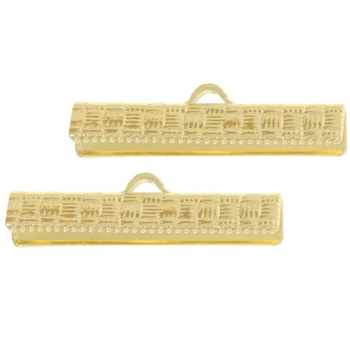 25mm ribbon crimp ends - Gold Tone x4
