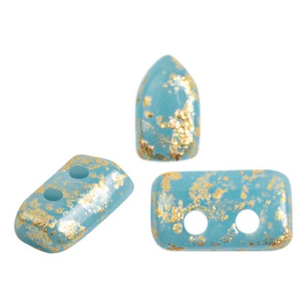 2x5mm Glass beads Piros® by Puca® - Opaque Aqua Gold Splash x10g