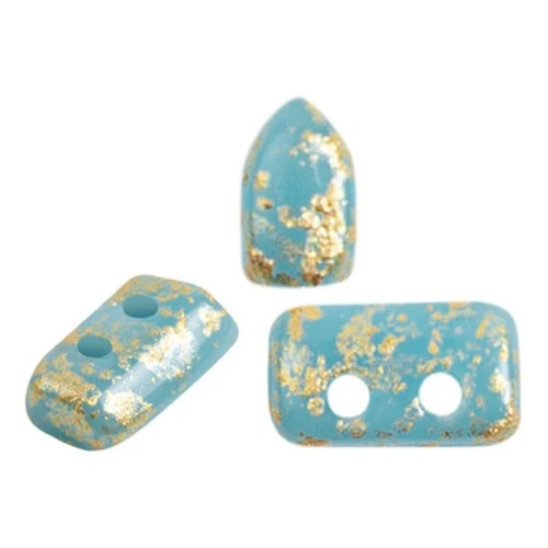 2x5mm Glass beads Piros® by Puca® - Opaque Aqua Gold Splash x10g