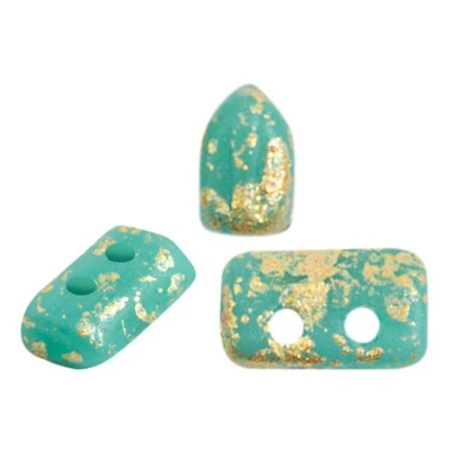 2x5mm Glass beads Piros® by Puca® - Op Green Turquoise Gold Splash Mat x10g