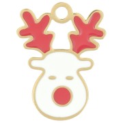 18x14mm Stainless steel 316LChristmas reindeer charm Epoxy resin - Gold - White x1|raw }}