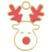 18x14mm Stainless steel 316LChristmas reindeer charm Epoxy resin - Gold - White x1